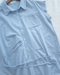 Linen Stripe Dress 法式藍白條紋翻褶袖綁帶連身裙/ DS1129 (Pre-order)