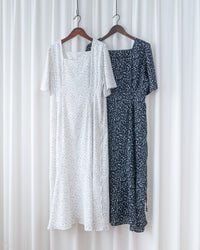 Floral Fishtail Dress 法式方領立體腰褶魚尾印花口袋連身裙/ DS1131 (pre-order)