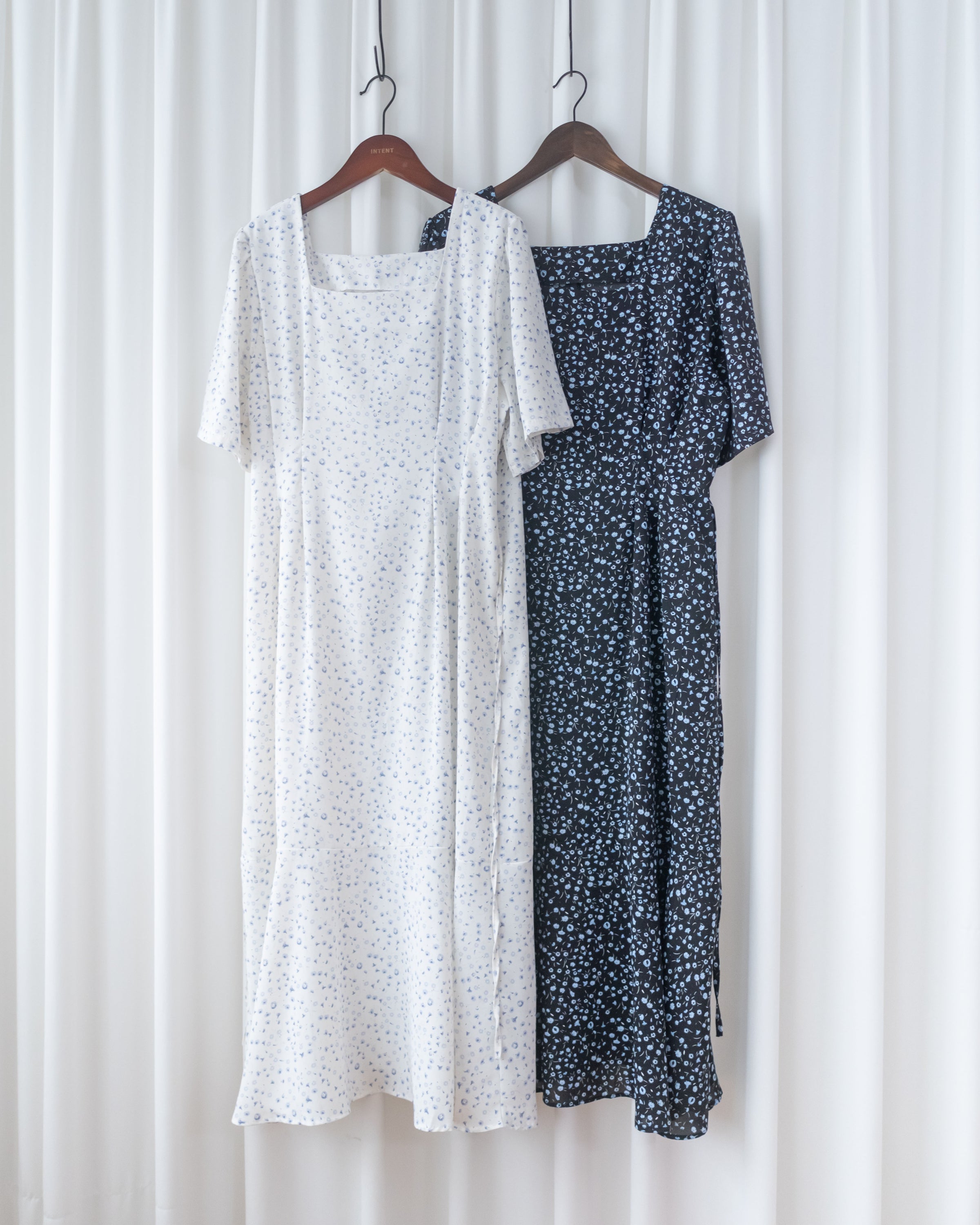 Floral Fishtail Dress 法式方領立體腰褶魚尾印花口袋連身裙/ DS1131 (pre-order)