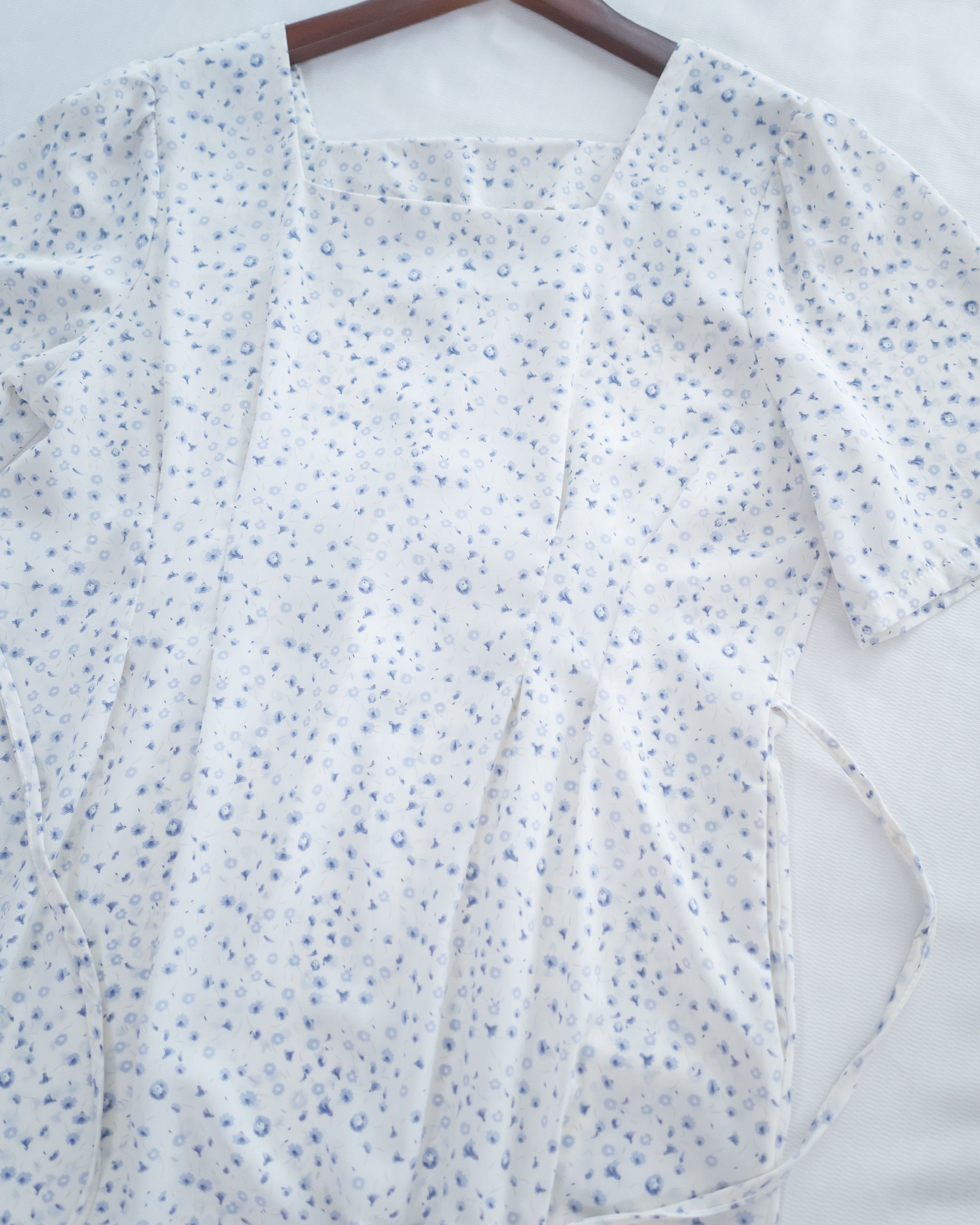 Floral Fishtail Dress 法式方領立體腰褶魚尾印花口袋連身裙/ DS1131 (pre-order)