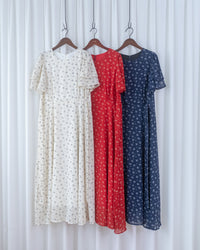 Chiffon Ribbon Dress 荷葉袖雪紡花束絲帶腰帶連身裙/ DS1133 (pre-order ivory/navy)
