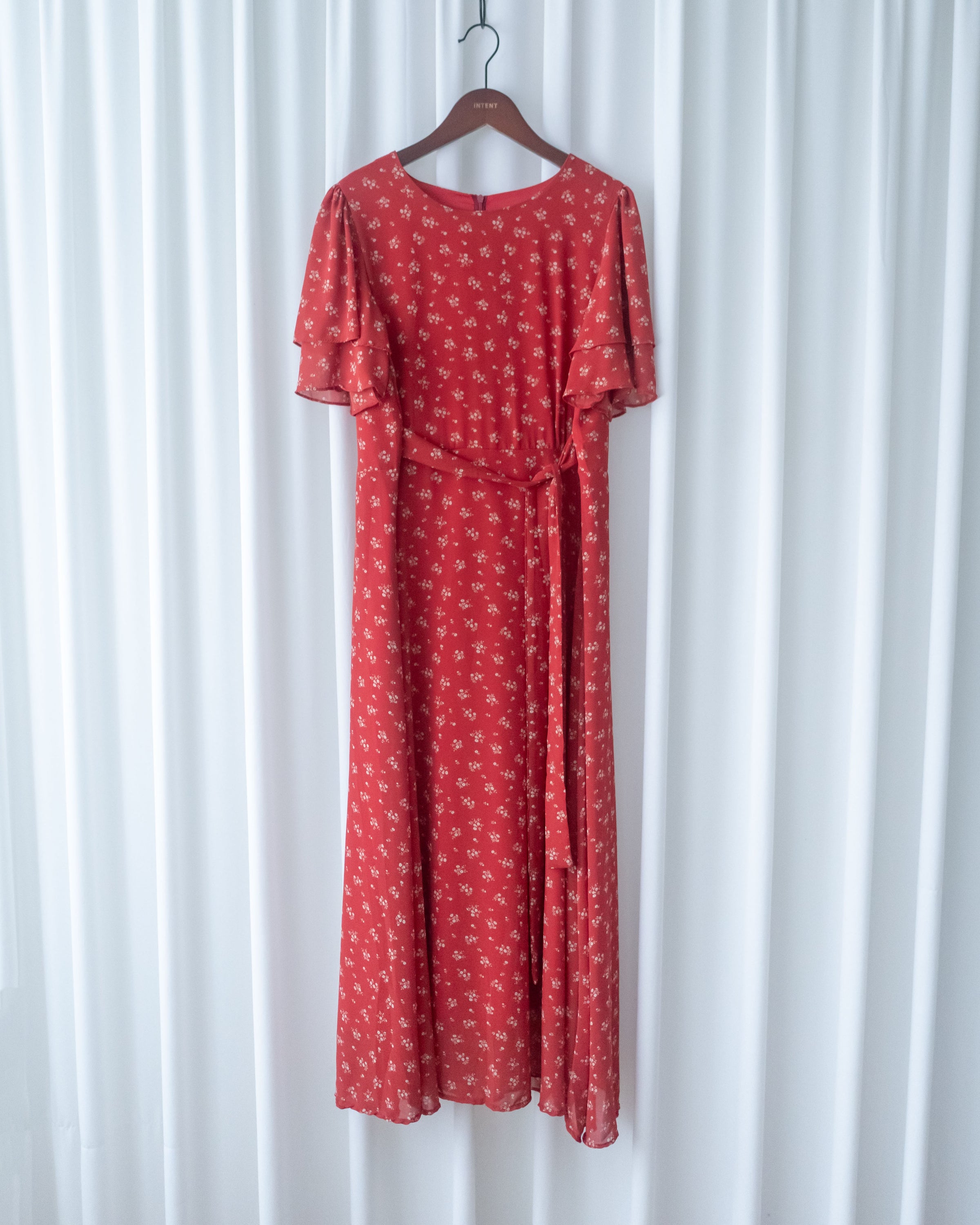 Chiffon Ribbon Dress 荷葉袖雪紡花束絲帶腰帶連身裙/ DS1133 (pre-order ivory/navy)