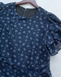 Chiffon Ribbon Dress 荷葉袖雪紡花束絲帶腰帶連身裙/ DS1133 (pre-order ivory/navy)