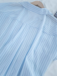 Blue Stripe Shirt 拼織條紋車褶腰帶襯衫上衣/ BU9143 (pre-order)