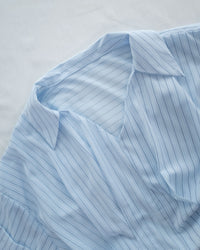 Blue Stripe Shirt 拼織條紋車褶腰帶襯衫上衣/ BU9143 (pre-order)