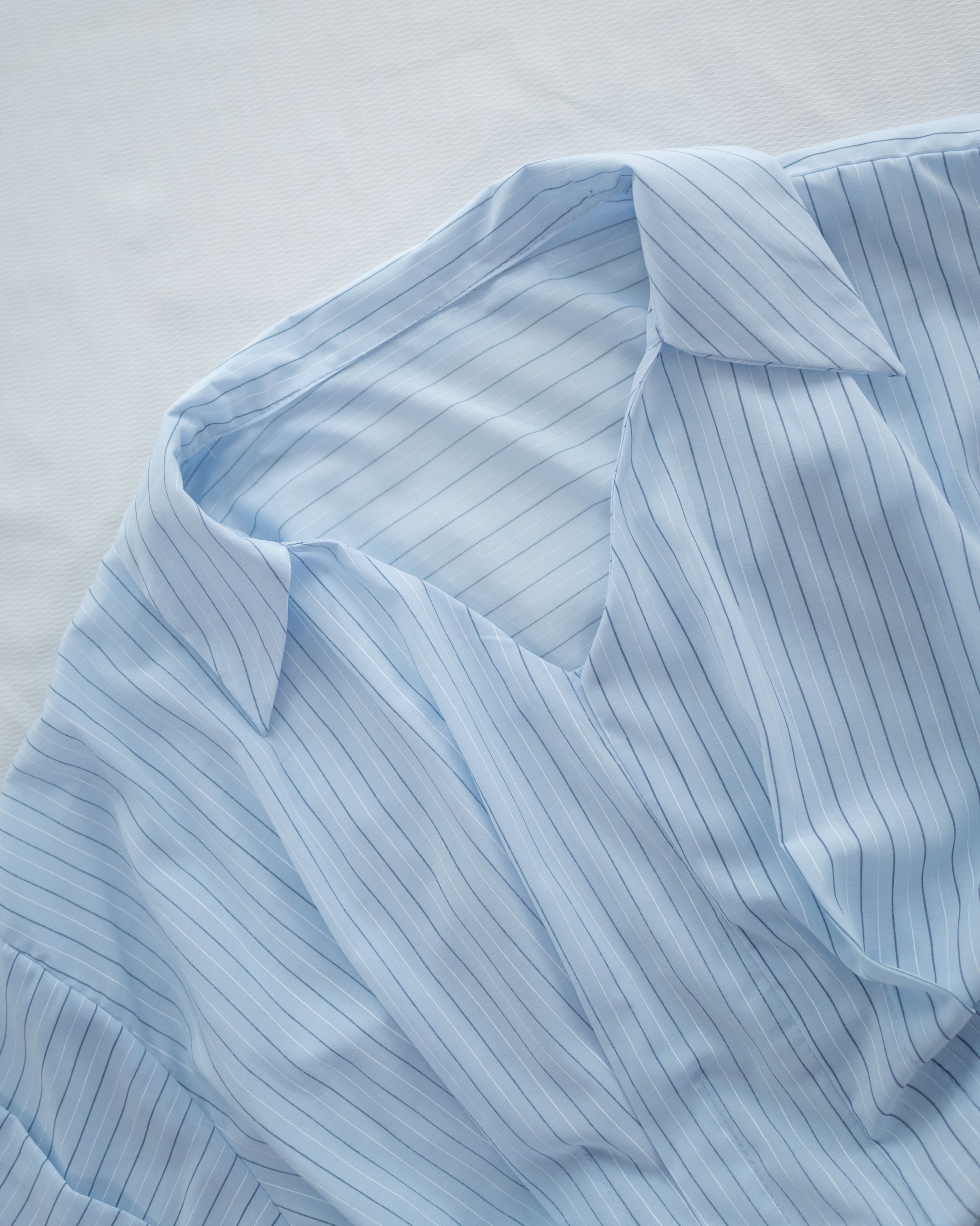 Blue Stripe Shirt 拼織條紋車褶腰帶襯衫上衣/ BU9143 (pre-order)
