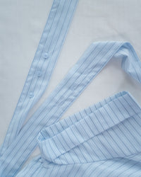 Blue Stripe Shirt 拼織條紋車褶腰帶襯衫上衣/ BU9143 (pre-order)