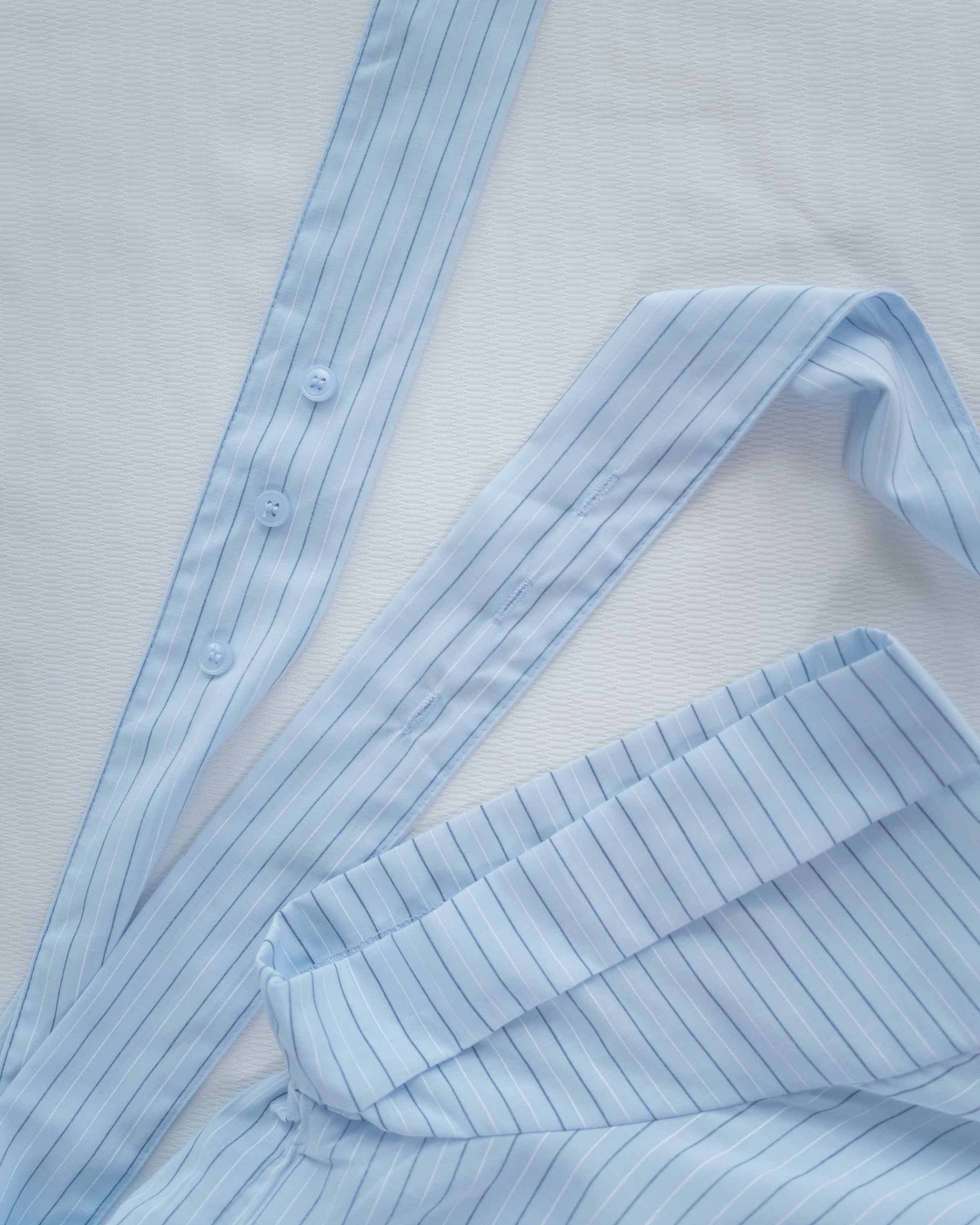 Blue Stripe Shirt 拼織條紋車褶腰帶襯衫上衣/ BU9143 (pre-order)