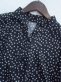 Snow Dot Dress 黑色雪花點點小V領層次修腰連身裙/ DS1135