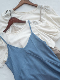 Border Vest Set 精緻車線吊帶裙後珍珠套裝/ SE8114 (pre-order blue)
