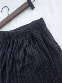 Pleated Shimmer Skirt 微光澤防皺顯瘦直條紋口袋長裙/ SK8943 (pre-order black)