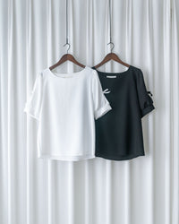 Ribbon Blouse 船領免綁裝飾蝴蝶每日上衣/ BU9140