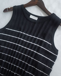 Pleated Striped Dress 條紋百褶細緻針織背心長裙/ DS1130