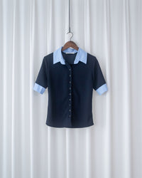 Stripe Collar Top  仿恤衫外穿針織彈性修身上衣/ TP9233