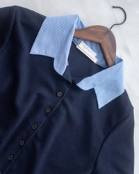 Stripe Collar Top  仿恤衫外穿針織彈性修身上衣/ TP9233