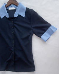 Stripe Collar Top  仿恤衫外穿針織彈性修身上衣/ TP9233