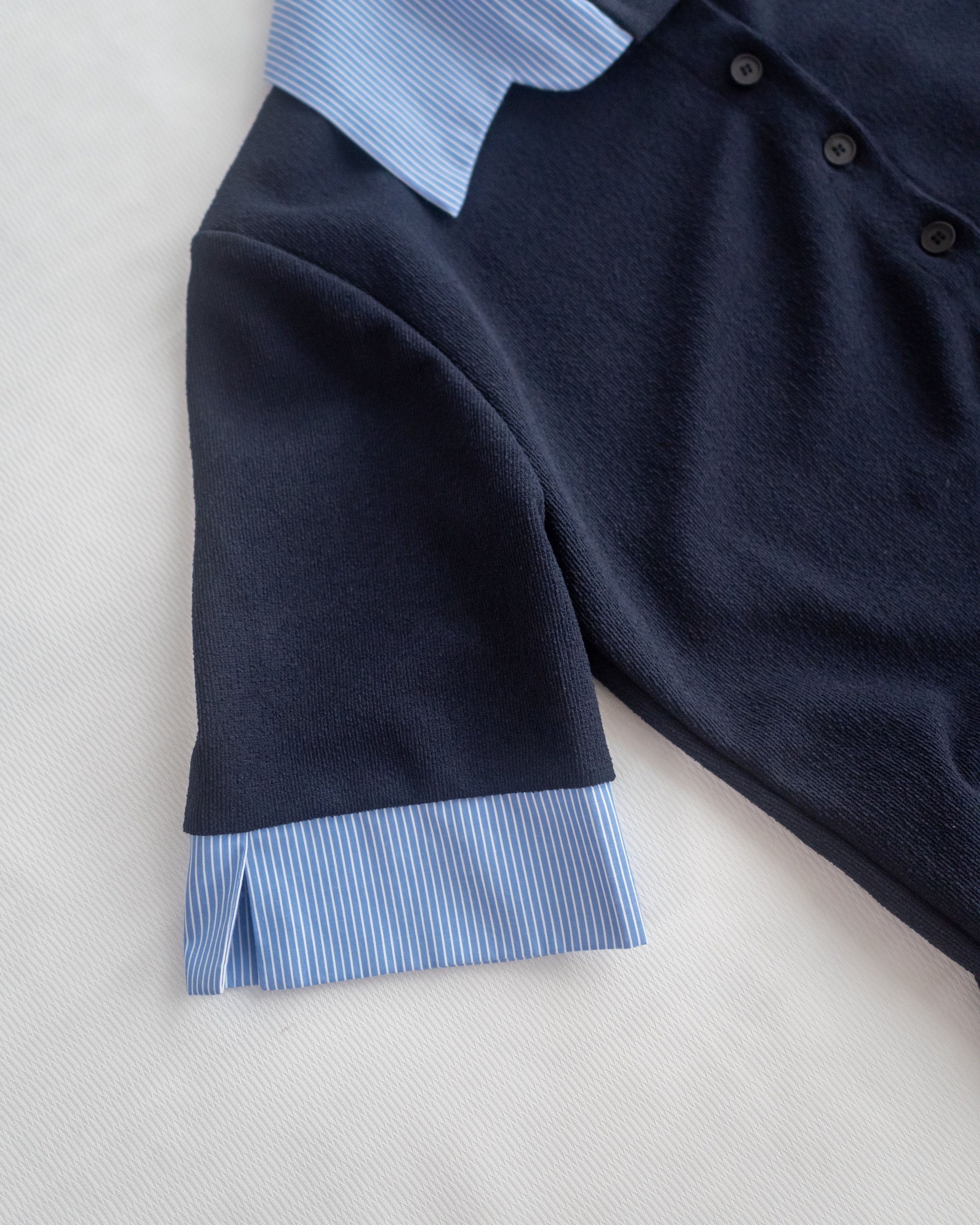 Stripe Collar Top  仿恤衫外穿針織彈性修身上衣/ TP9233