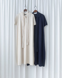 Cotton Dress 夏日輕薄針織翻領腰帶修腰連身裙/ DS1142