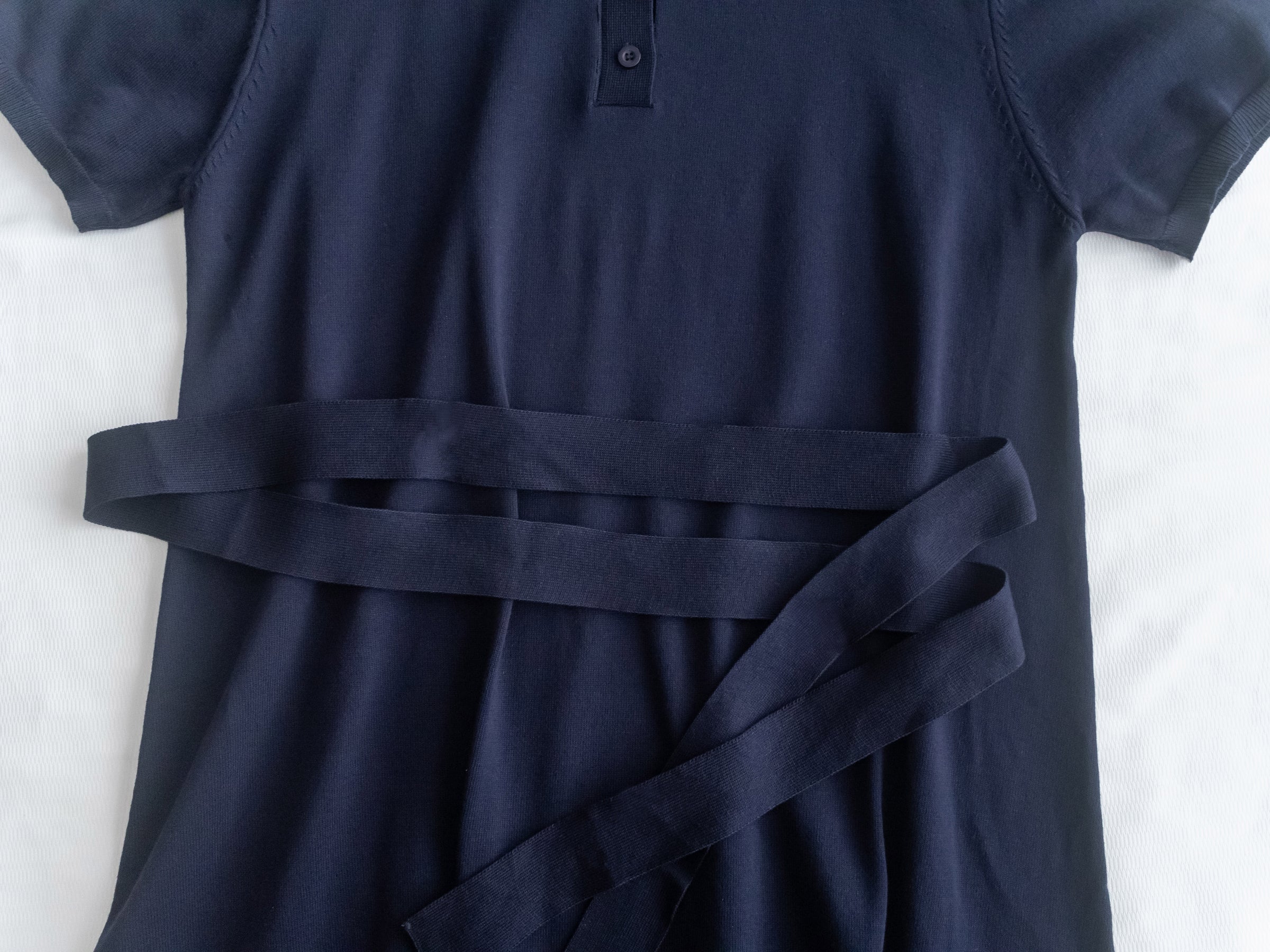 Cotton Dress 夏日輕薄針織翻領腰帶修腰連身裙/ DS1142