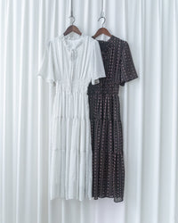 Ethnic Stripe Dress 清新條紋小花束花邊高腰連身裙/ DS1145