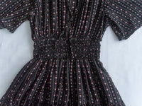 Ethnic Stripe Dress 清新條紋小花束花邊高腰連身裙/ DS1145