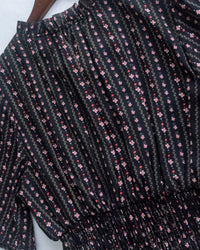 Ethnic Stripe Dress 清新條紋小花束花邊高腰連身裙/ DS1145