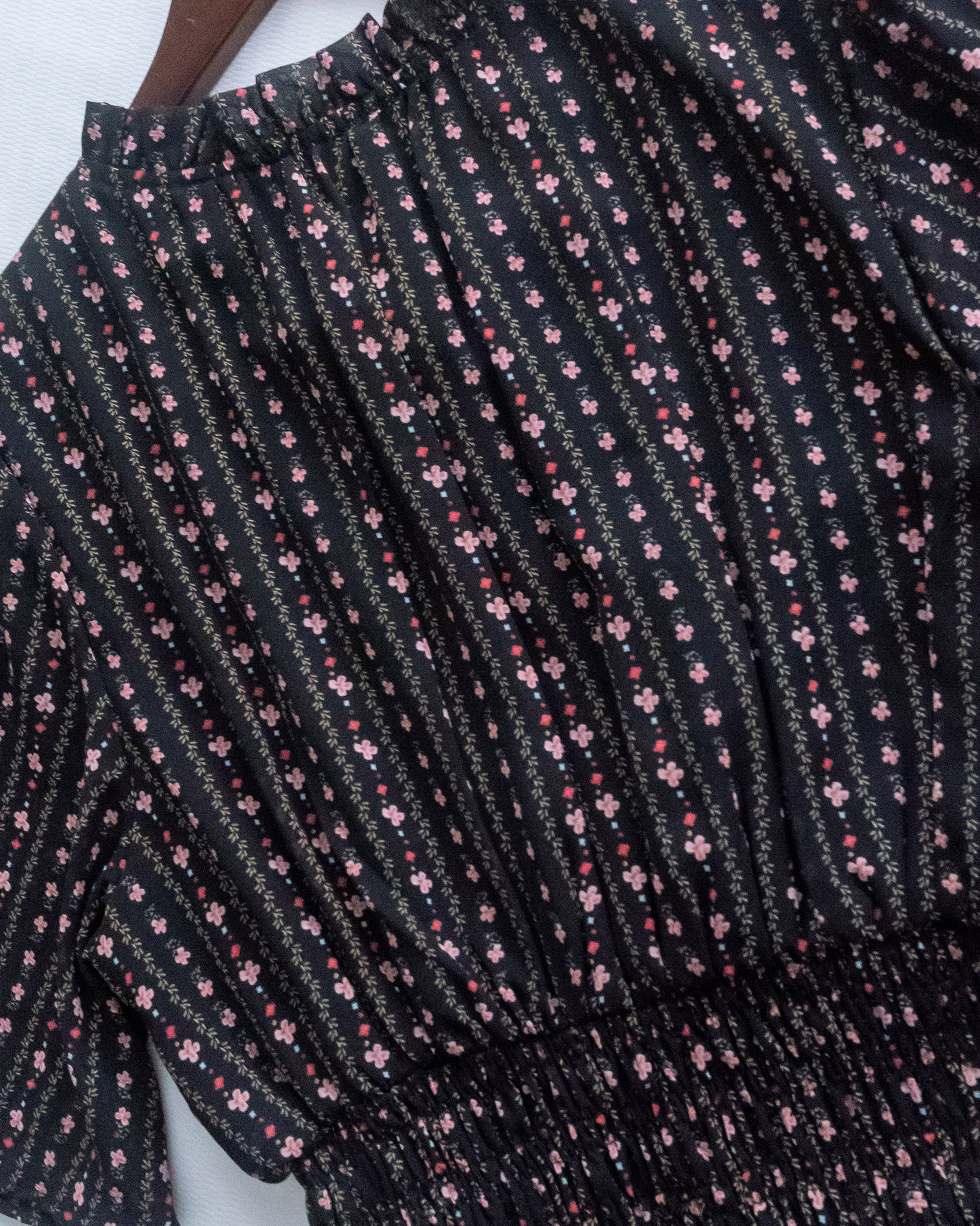 Ethnic Stripe Dress 清新條紋小花束花邊高腰連身裙/ DS1145