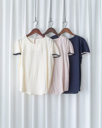 Coco Blouse 涼感微光拼色顯瘦傘袖上衣/ BU9146