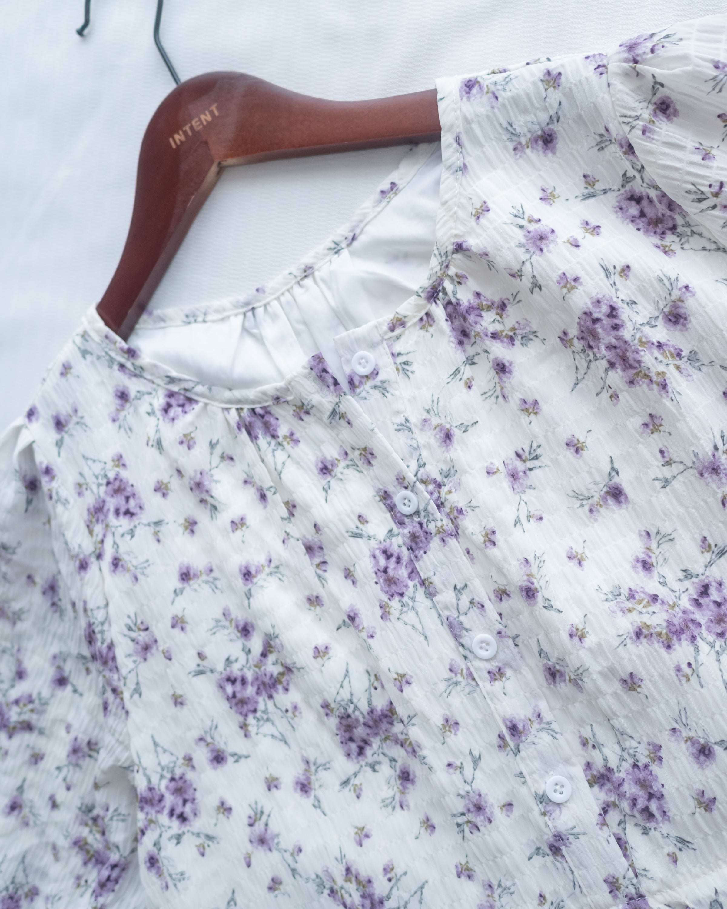 Acasia Dress 淡雅花束防皺暗格紋修腰連身裙/ DS1147