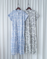 Porcelain Shirt Dress 無領陶瓷花印花恤衫連衣裙/ DS1151