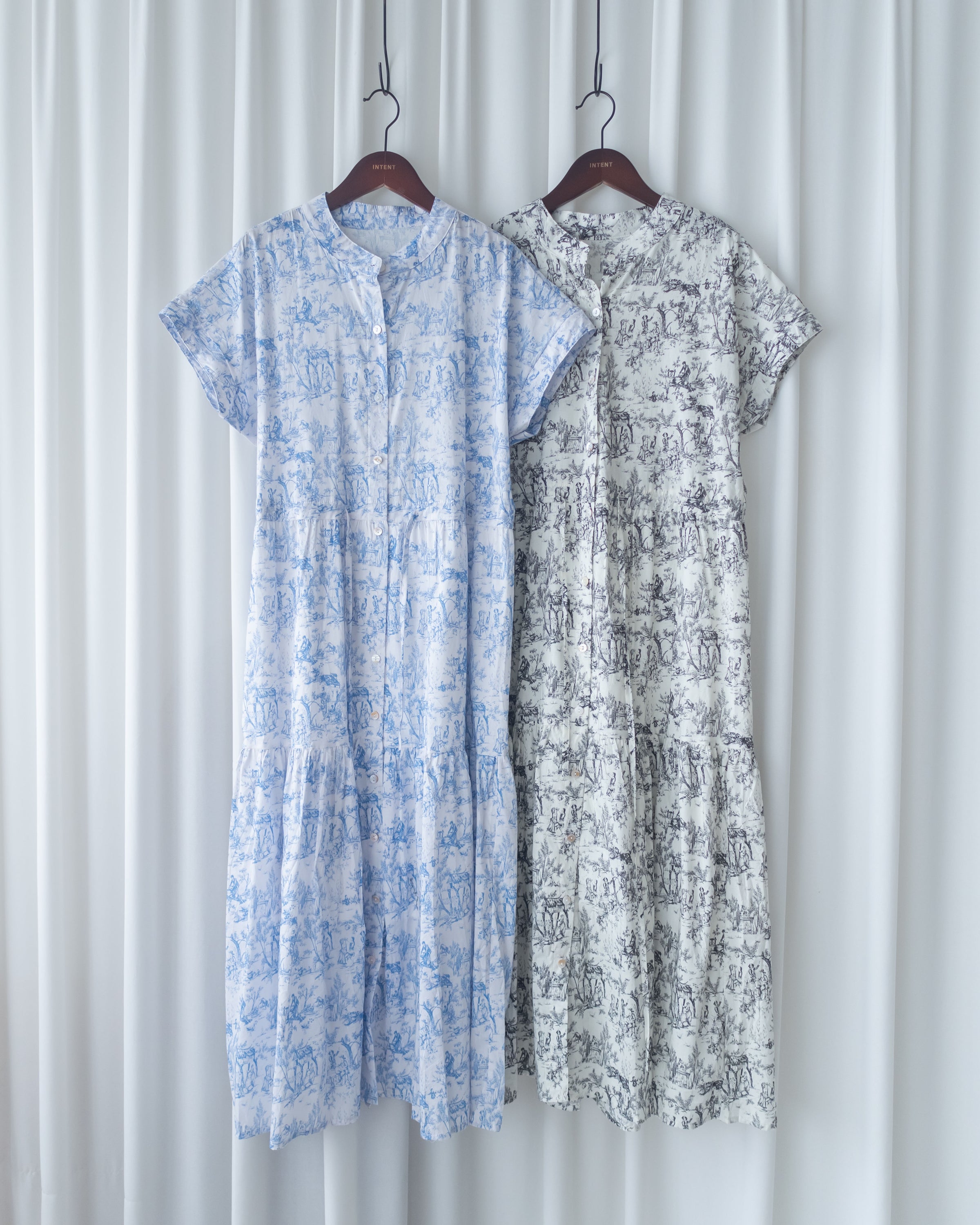 Porcelain Shirt Dress 無領陶瓷花印花恤衫連衣裙/ DS1151