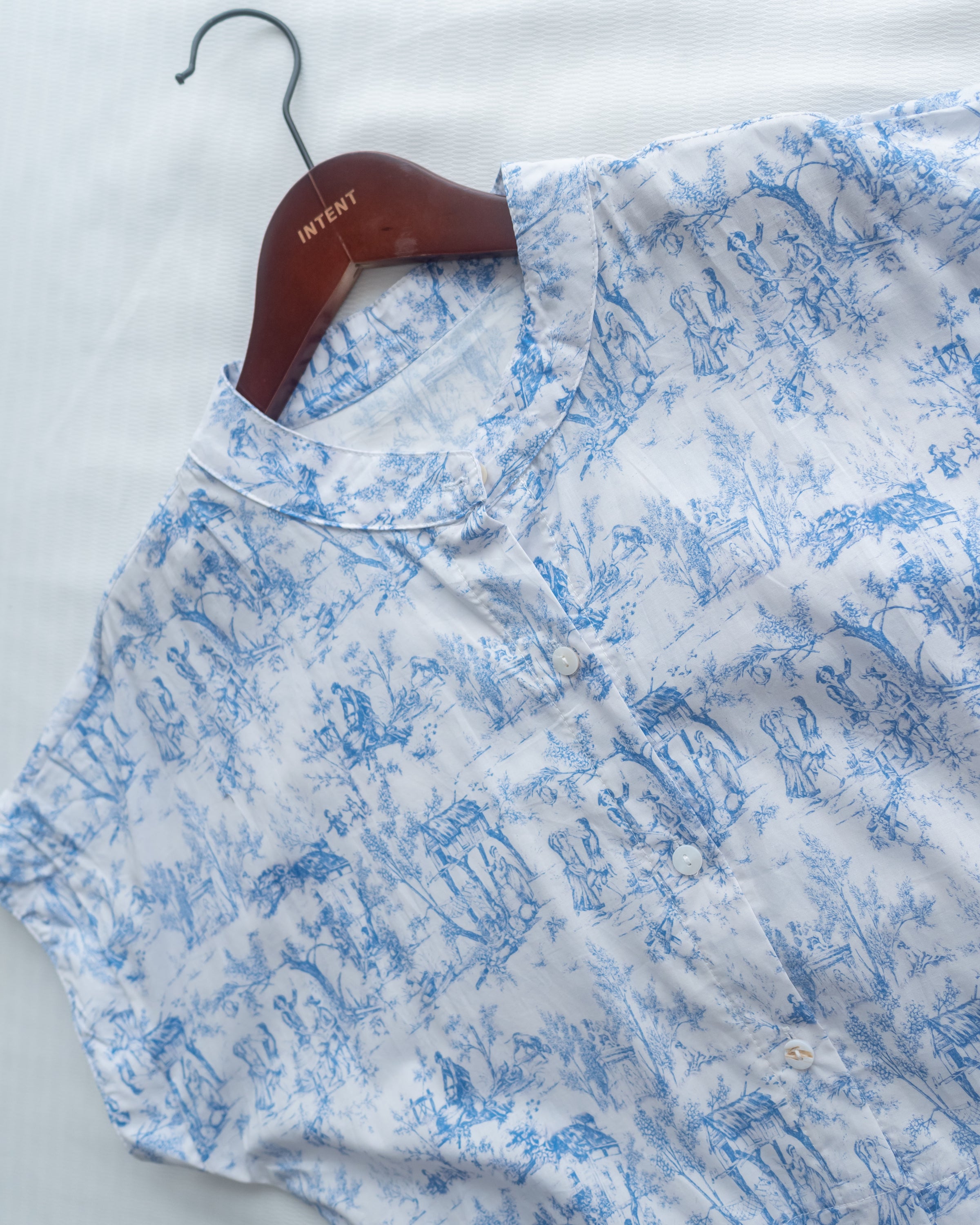 Porcelain Shirt Dress 無領陶瓷花印花恤衫連衣裙/ DS1151