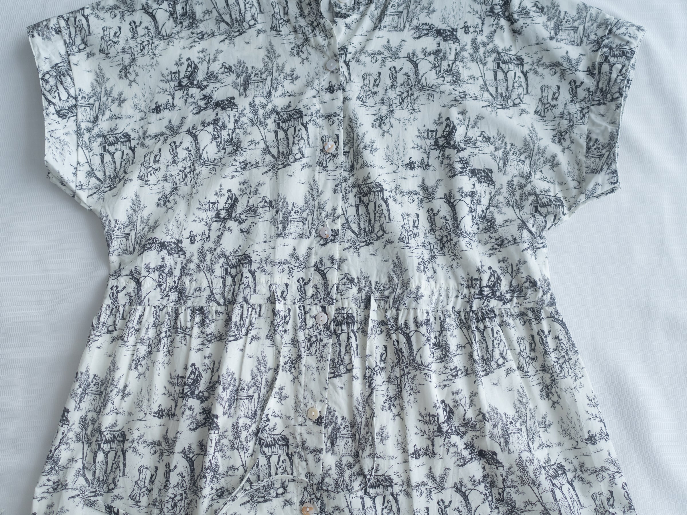 Porcelain Shirt Dress 無領陶瓷花印花恤衫連衣裙/ DS1151