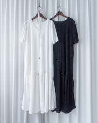 V Fine Belt Dress 法式暗條紋防皺V領拼接裙擺連衣裙/ DS1152