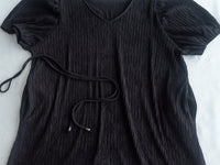 V Fine Belt Dress 法式暗條紋防皺V領拼接裙擺連衣裙/ DS1152