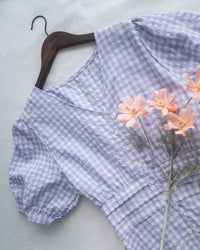 Lavender Check Dress 薰衣草高腰壓褶格紋連身裙/DS1158