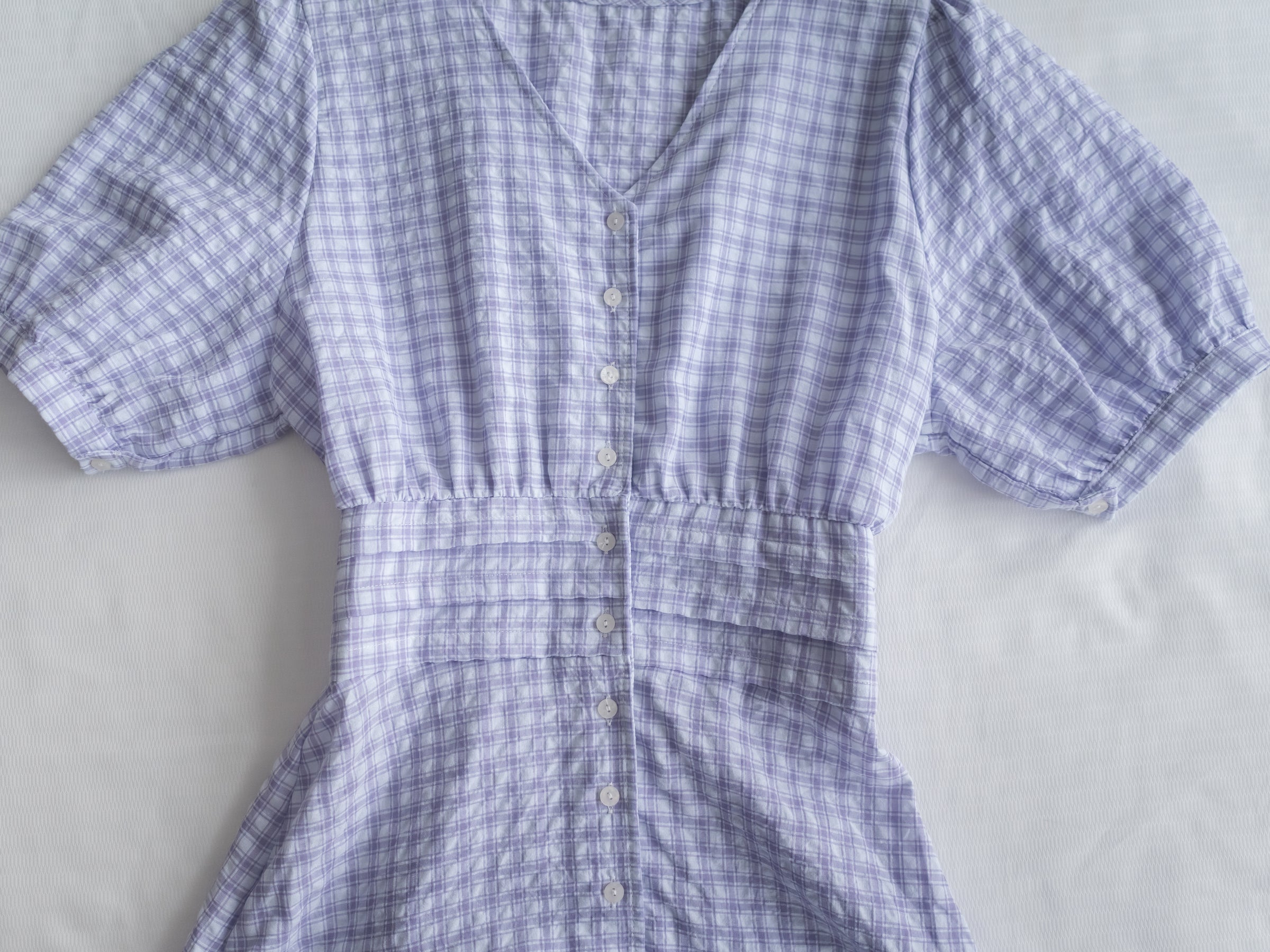 Lavender Check Dress 薰衣草高腰壓褶格紋連身裙/DS1158