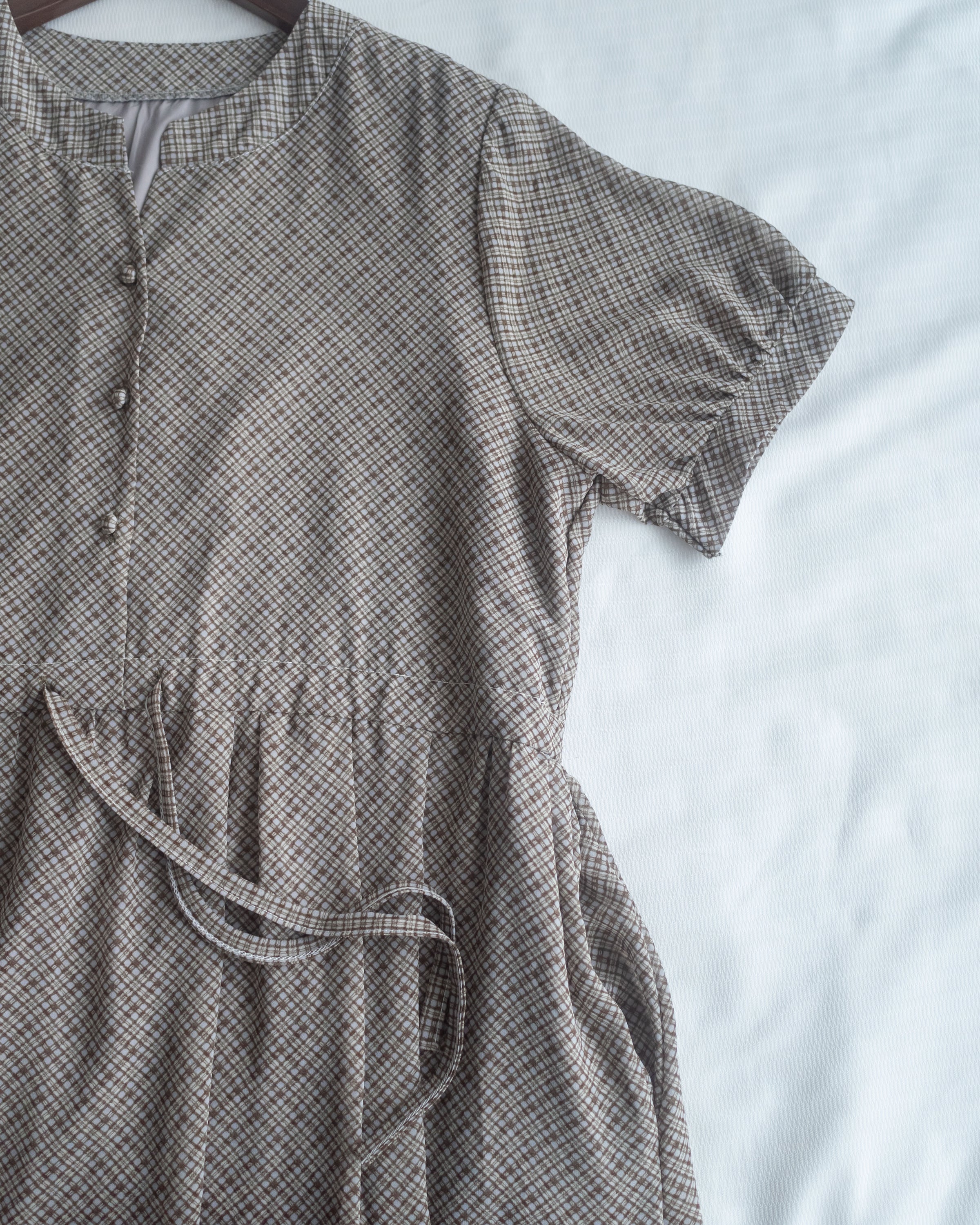 Rhombus Dress 輕復古菱格紋修腰連身裙/ DS1160