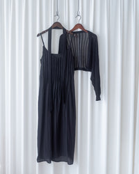 Knit Vest Set 鏤空針織外套風琴車褶長裙套裝/SE8118