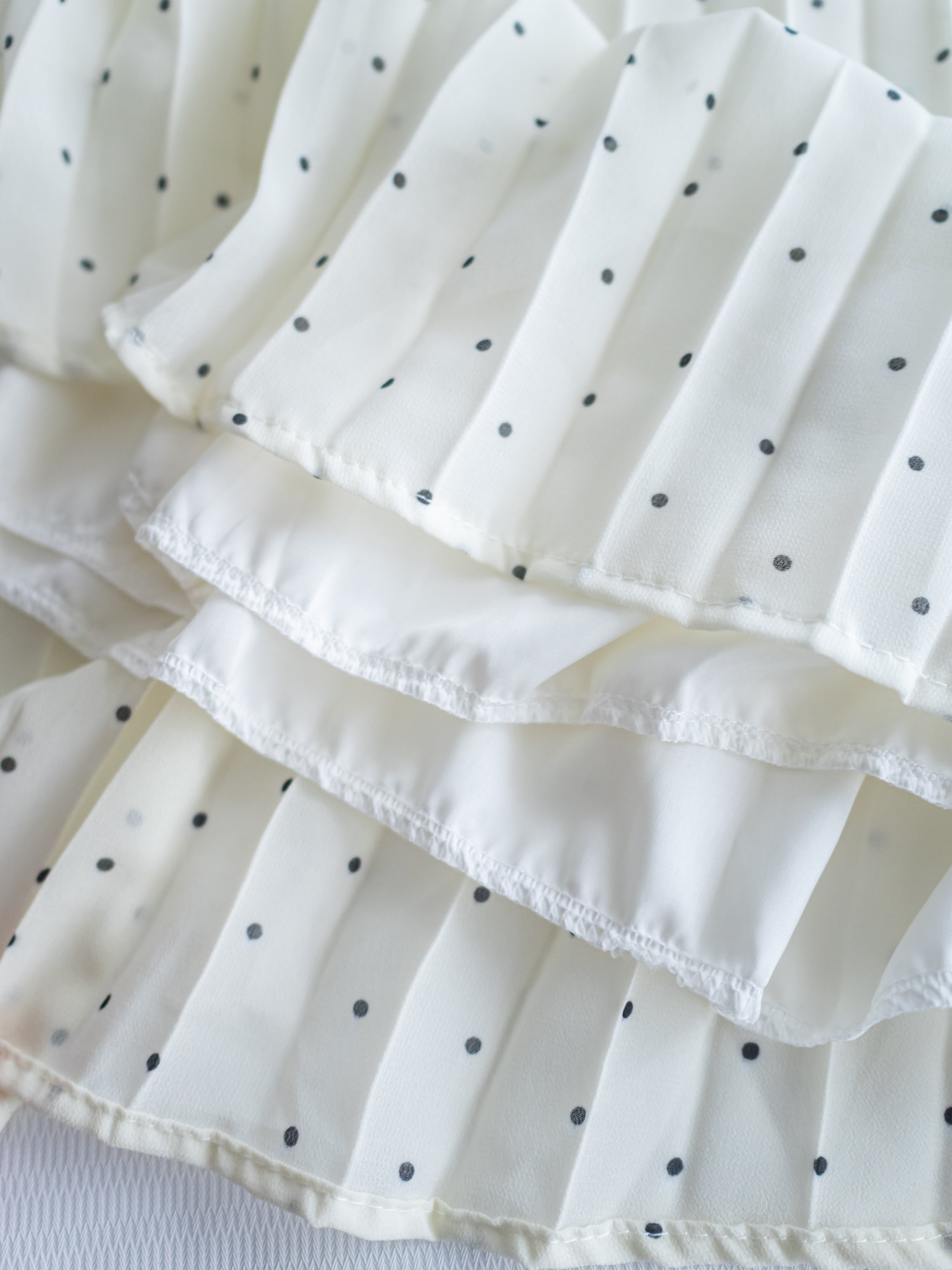 V Ruffle Dot Dress 木耳邊 V 領壓褶雪點雪紡連身裙/DS1162