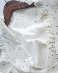 V Ruffle Dot Dress 木耳邊 V 領壓褶雪點雪紡連身裙/DS1162