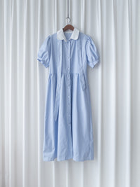 Stripe Collar Dress 拼接圓角翻領綁帶條紋襯衫連身裙/DS1163