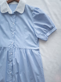 Stripe Collar Dress 拼接圓角翻領綁帶條紋襯衫連身裙/DS1163