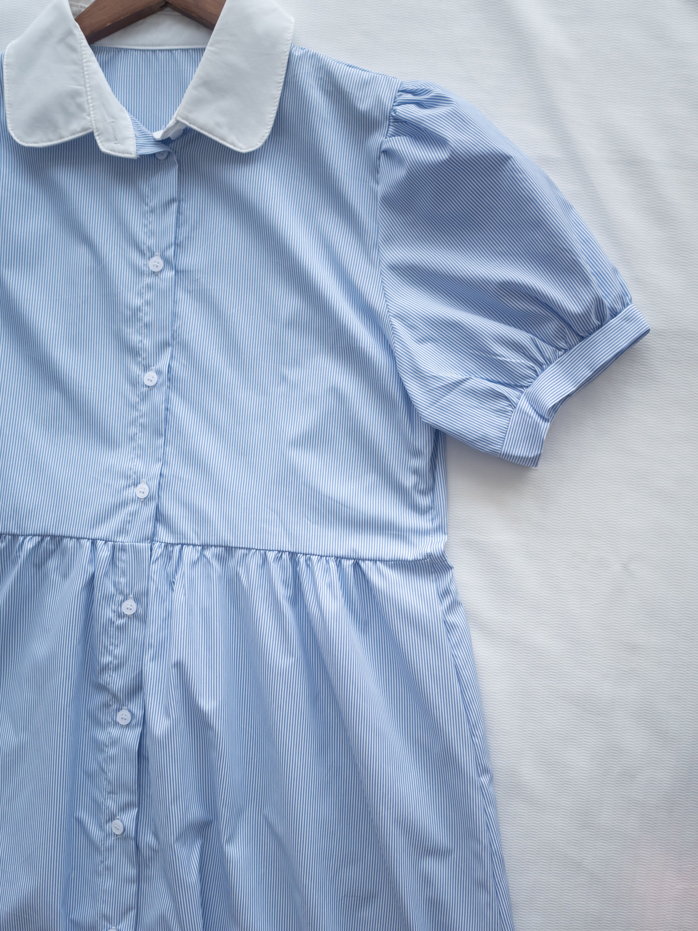 Stripe Collar Dress 拼接圓角翻領綁帶條紋襯衫連身裙/DS1163