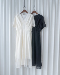 French Dot Wrap Dress 法式點點雪紡繫帶 V 領連身裙/DS1165