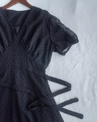 French Dot Wrap Dress 法式點點雪紡繫帶 V 領連身裙/DS1165