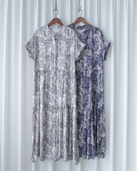Porcelain Shirt Dress 無領陶瓷植物花印花恤衫連衣裙/DS1166 (Pre-order white)