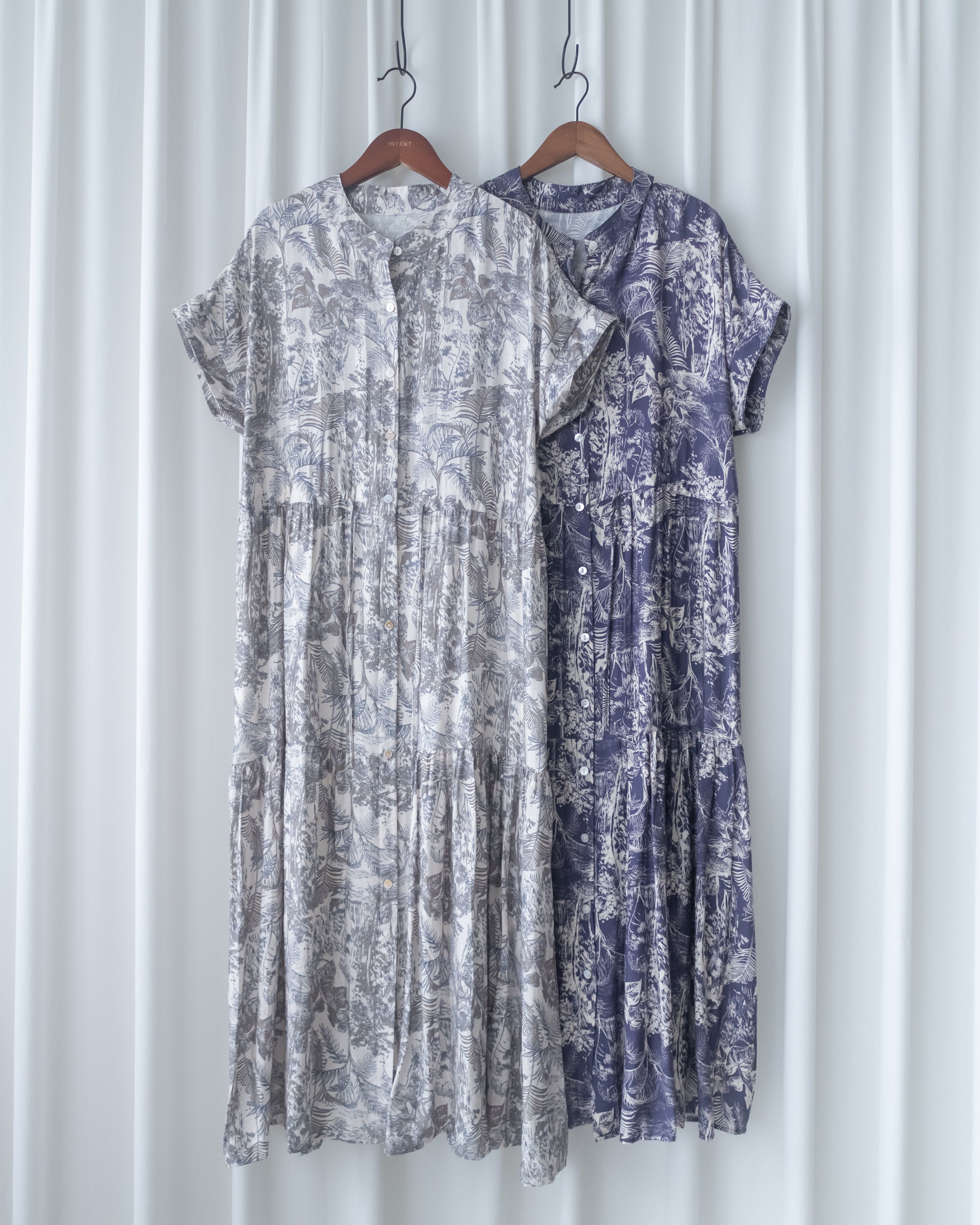 Porcelain Shirt Dress 無領陶瓷植物花印花恤衫連衣裙/DS1166 (Pre-order white)