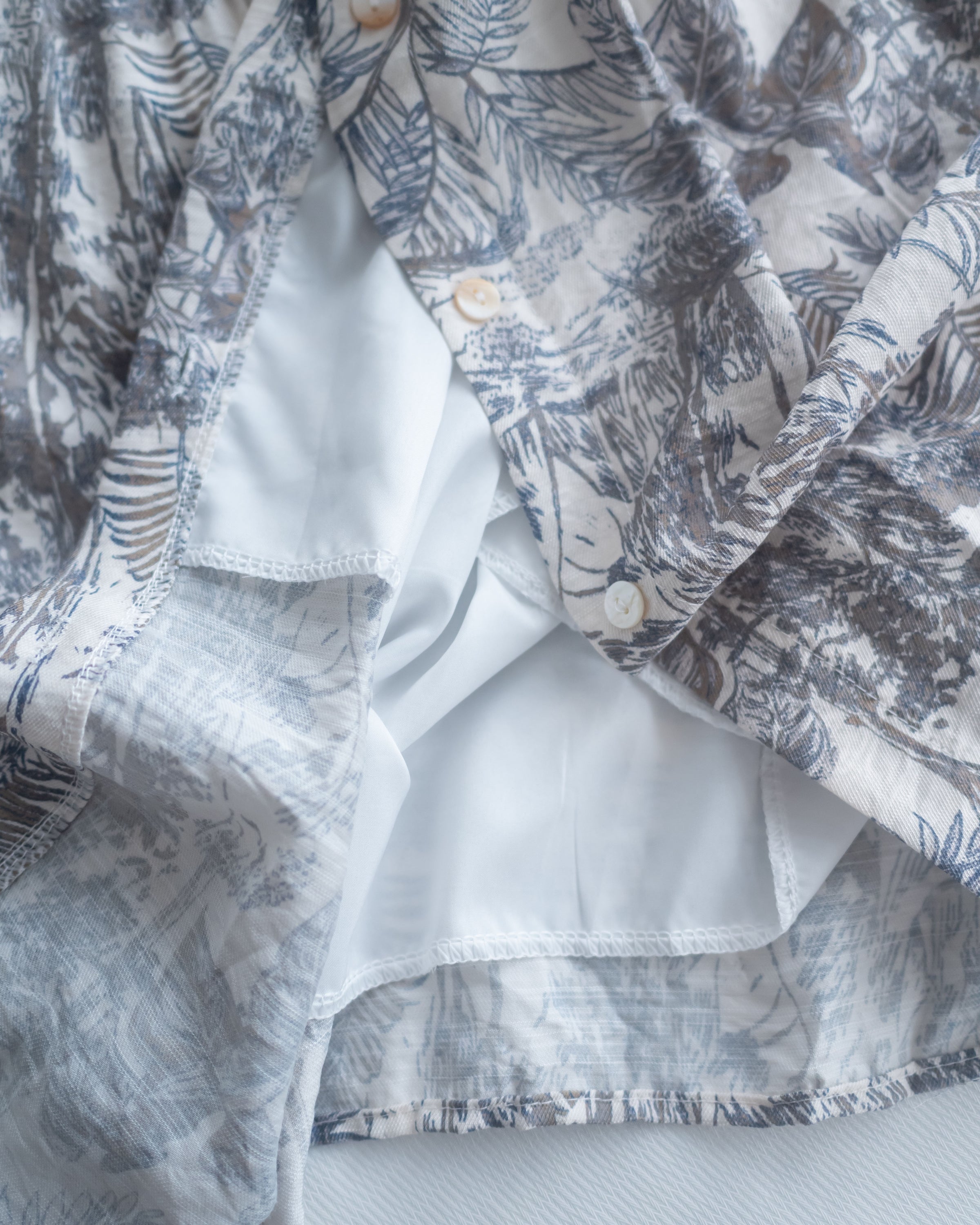 Porcelain Shirt Dress 無領陶瓷植物花印花恤衫連衣裙/DS1166 (Pre-order white)