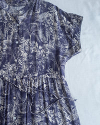 Porcelain Shirt Dress 無領陶瓷植物花印花恤衫連衣裙/DS1166 (Pre-order white)